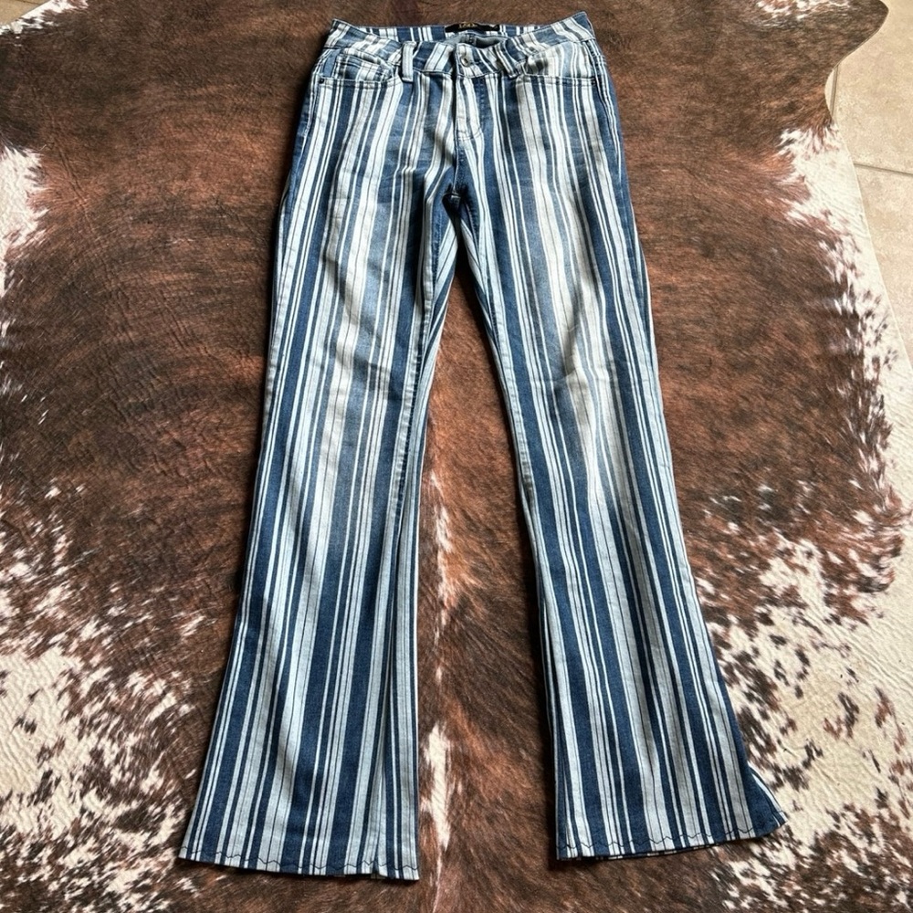 Lucky & Blessed Navy and White Striped Boot Cut Jeans